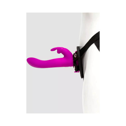 Happy Rabbit Rechargeable Silicone Vibrating Strap-On Harness Set - Purple