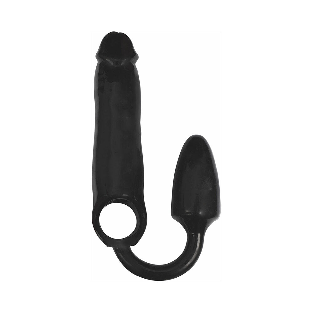 Curve Toys Rooster XXXPANDER Smooth Penis Extender Sheath with Cockring & Anal Plug – Black