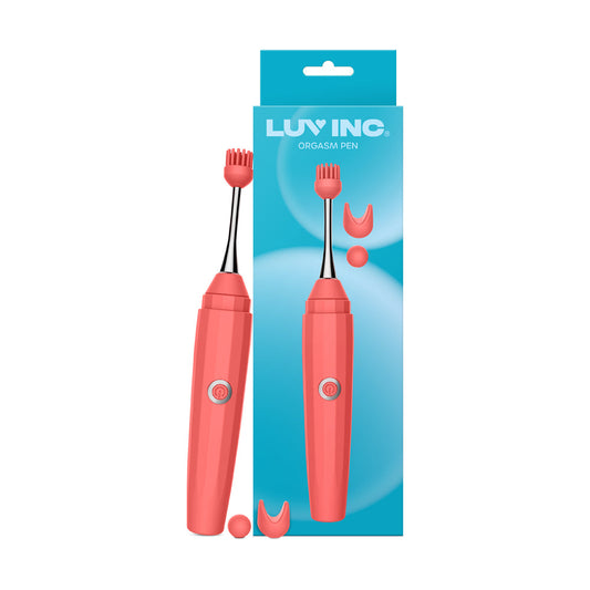 Luv Inc Op10 Orgasm Pen Rechargeable Vibrator with 3 Attachments - Coral