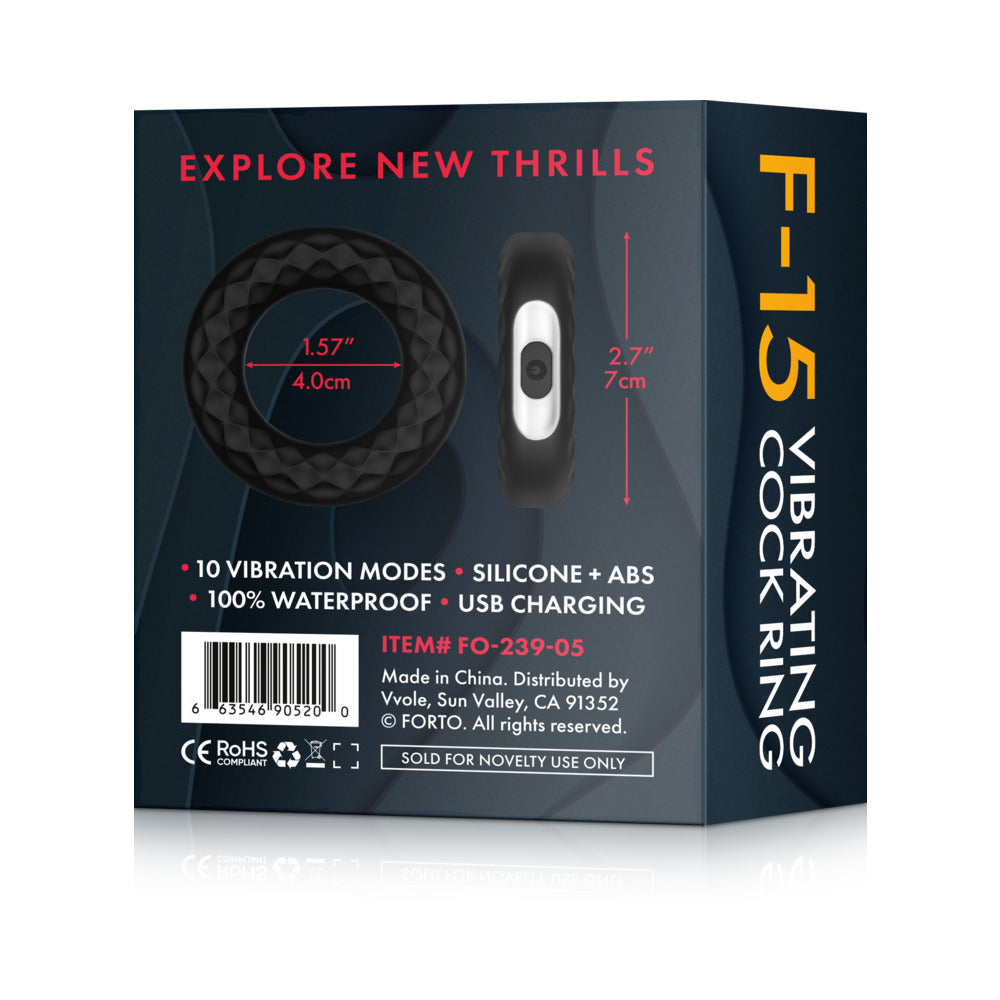 Forto F-15 Rechargeable Silicone Vibrating Cockring – Black