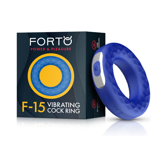 Forto F-15 Rechargeable Silicone Vibrating Cockring - Blue