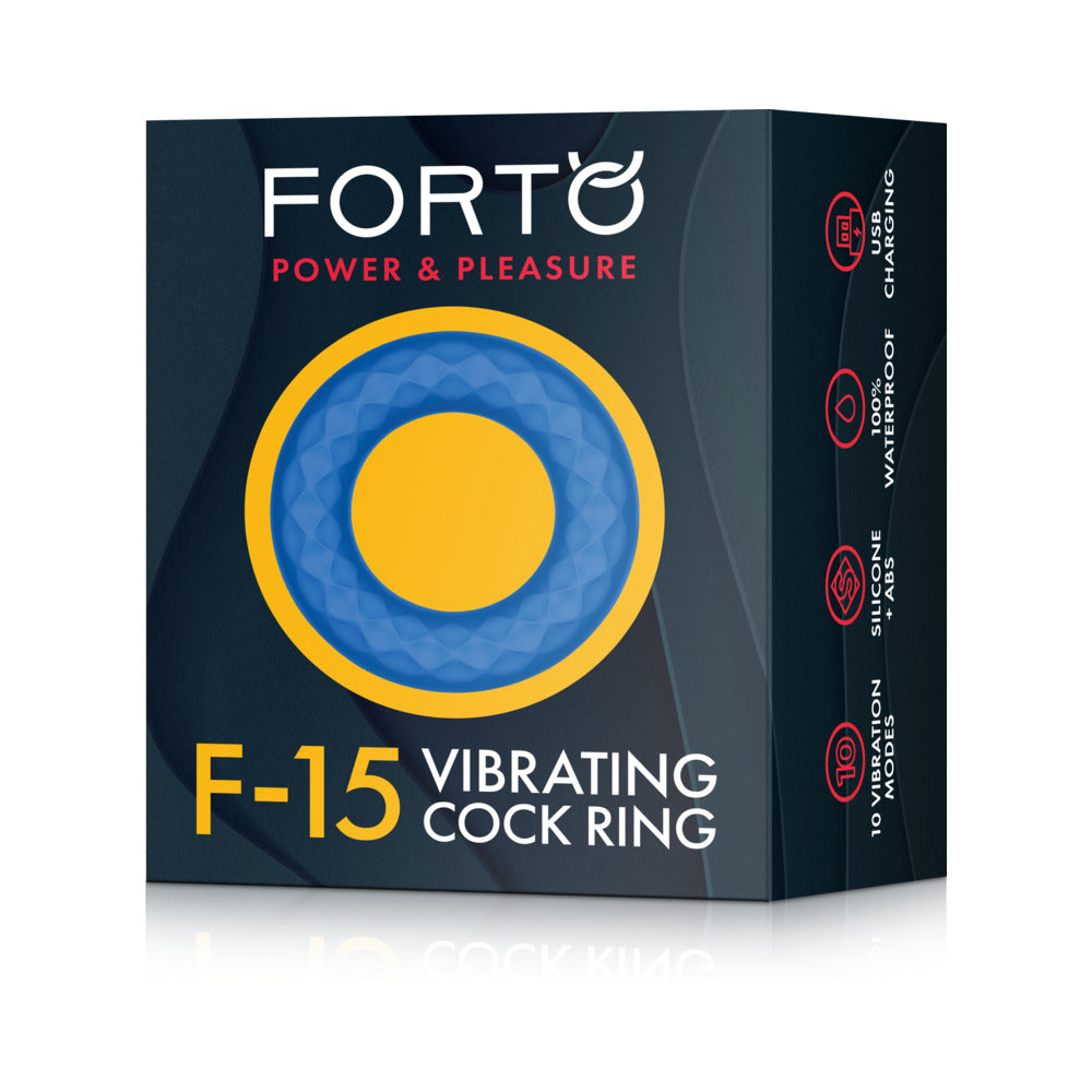 Forto F-15 Rechargeable Silicone Vibrating Cockring - Blue