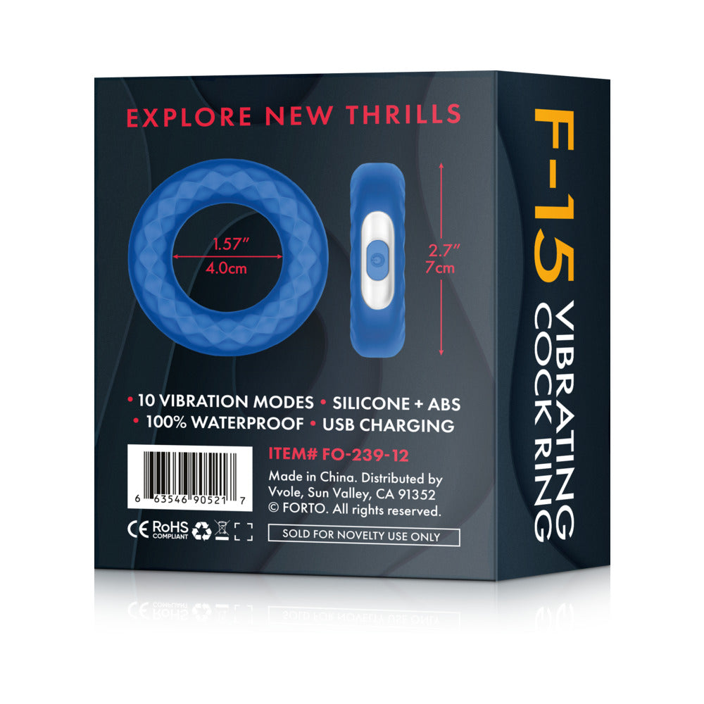 Forto F-15 Rechargeable Silicone Vibrating Cockring - Blue