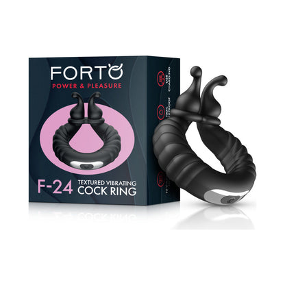 Forto F-24 Rechargeable Silicone Textured Vibrating Cockring – Black
