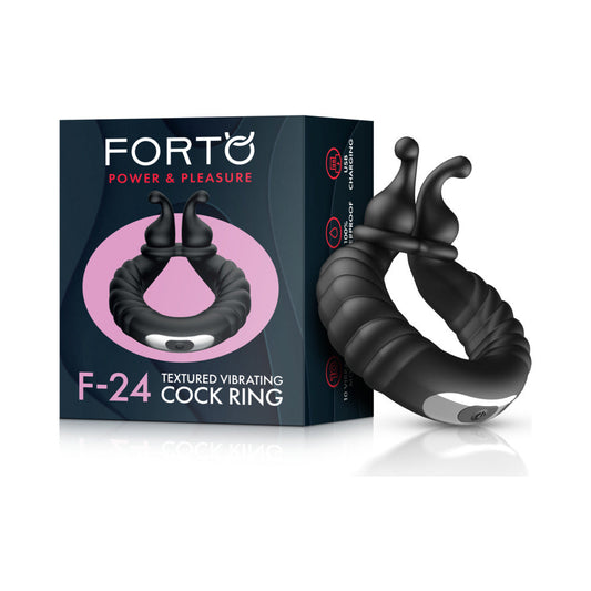 Forto F-24 Rechargeable Silicone Textured Vibrating Cockring – Black