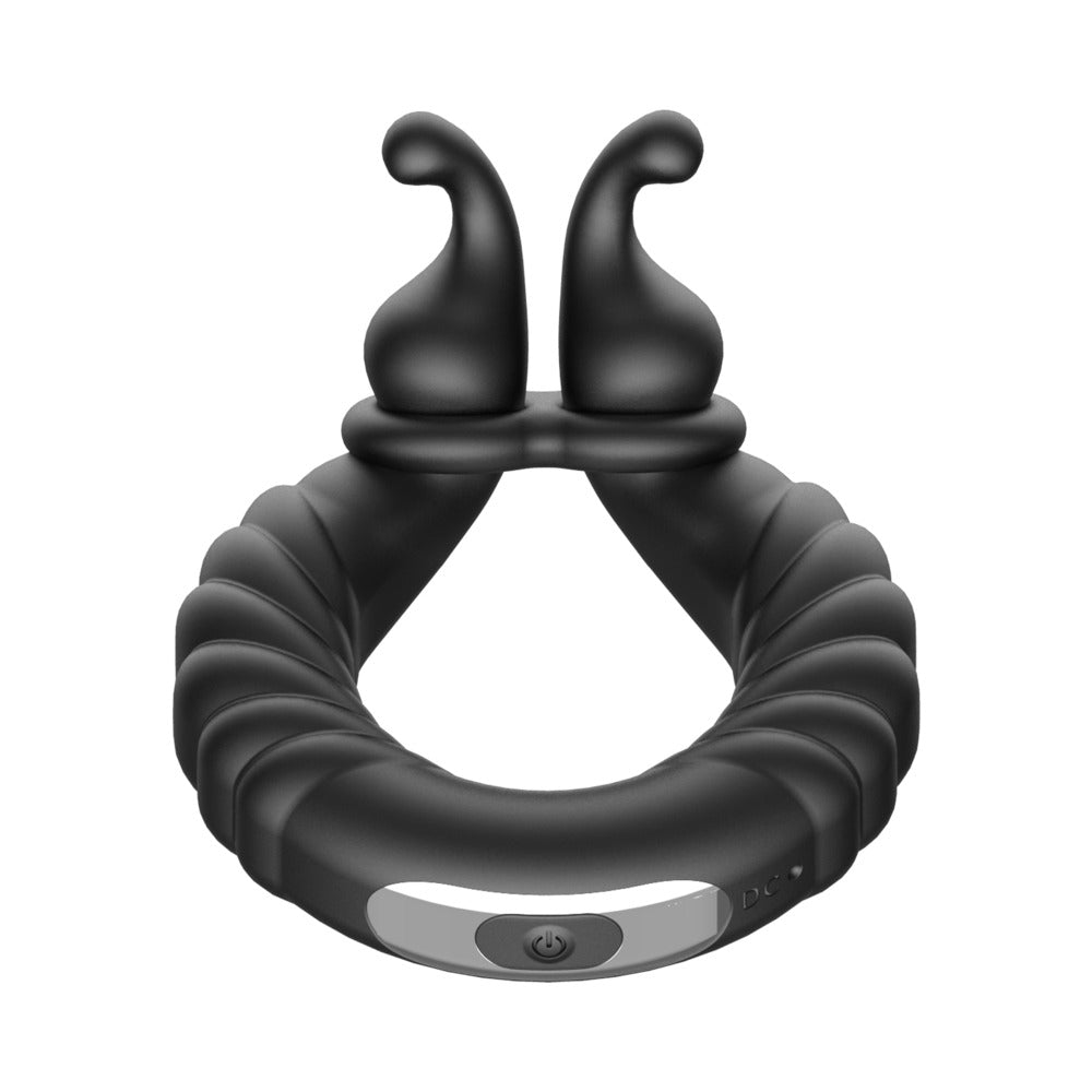 Forto F-24 Rechargeable Silicone Textured Vibrating Cockring – Black