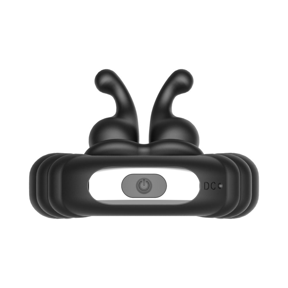 Forto F-24 Rechargeable Silicone Textured Vibrating Cockring – Black