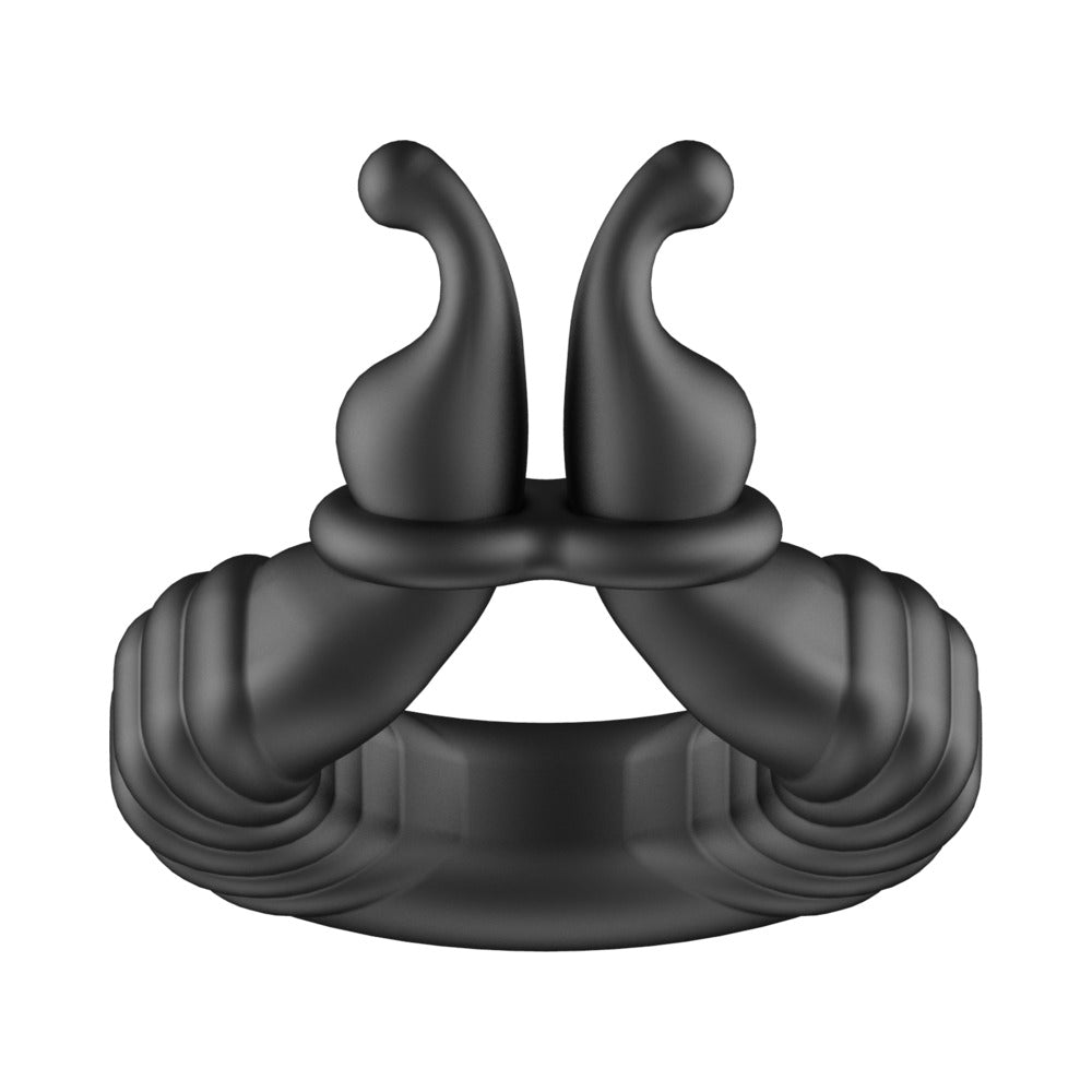 Forto F-24 Rechargeable Silicone Textured Vibrating Cockring – Black