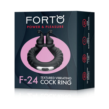 Forto F-24 Rechargeable Silicone Textured Vibrating Cockring – Black