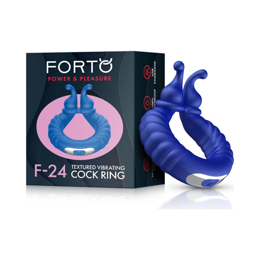 Forto F-24 Rechargeable Silicone Textured Vibrating Cockring – Blue