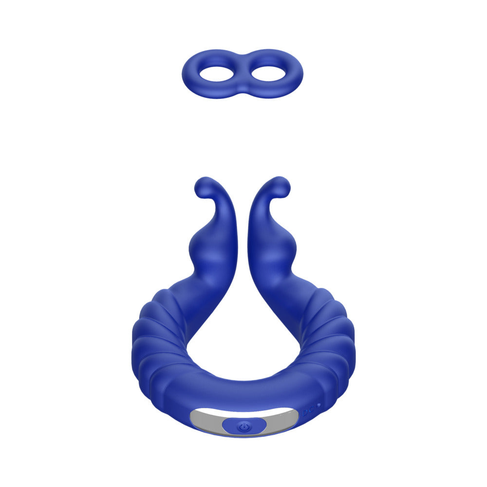 Forto F-24 Rechargeable Silicone Textured Vibrating Cockring – Blue