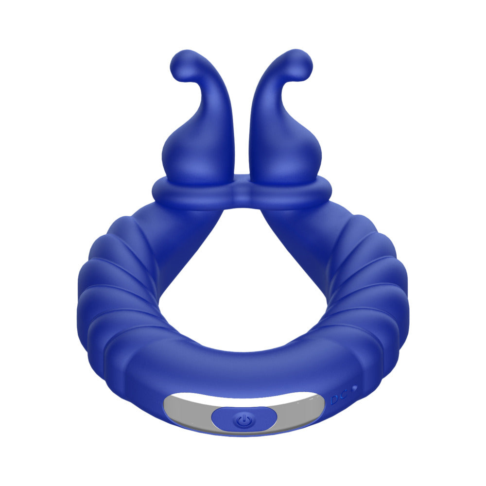 Forto F-24 Rechargeable Silicone Textured Vibrating Cockring – Blue