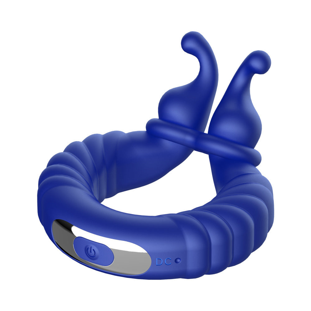 Forto F-24 Rechargeable Silicone Textured Vibrating Cockring – Blue