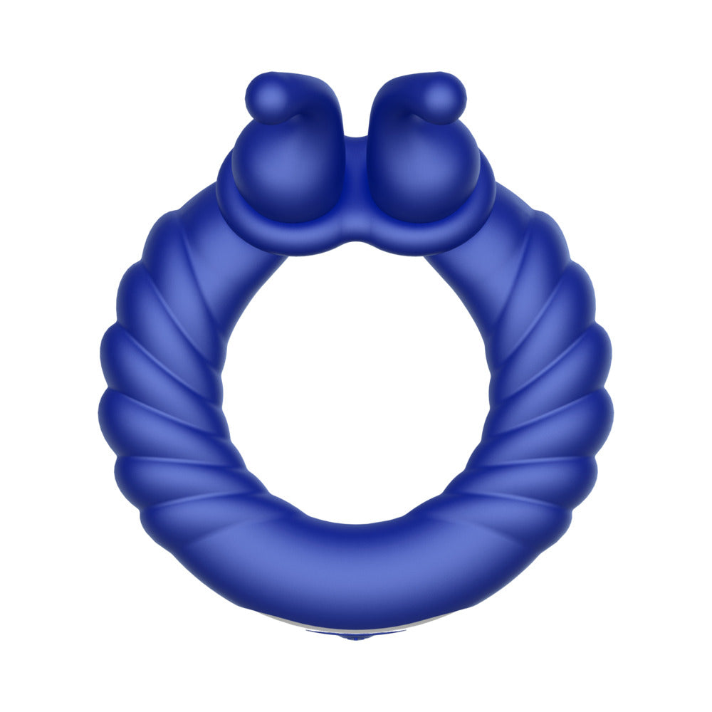 Forto F-24 Rechargeable Silicone Textured Vibrating Cockring – Blue