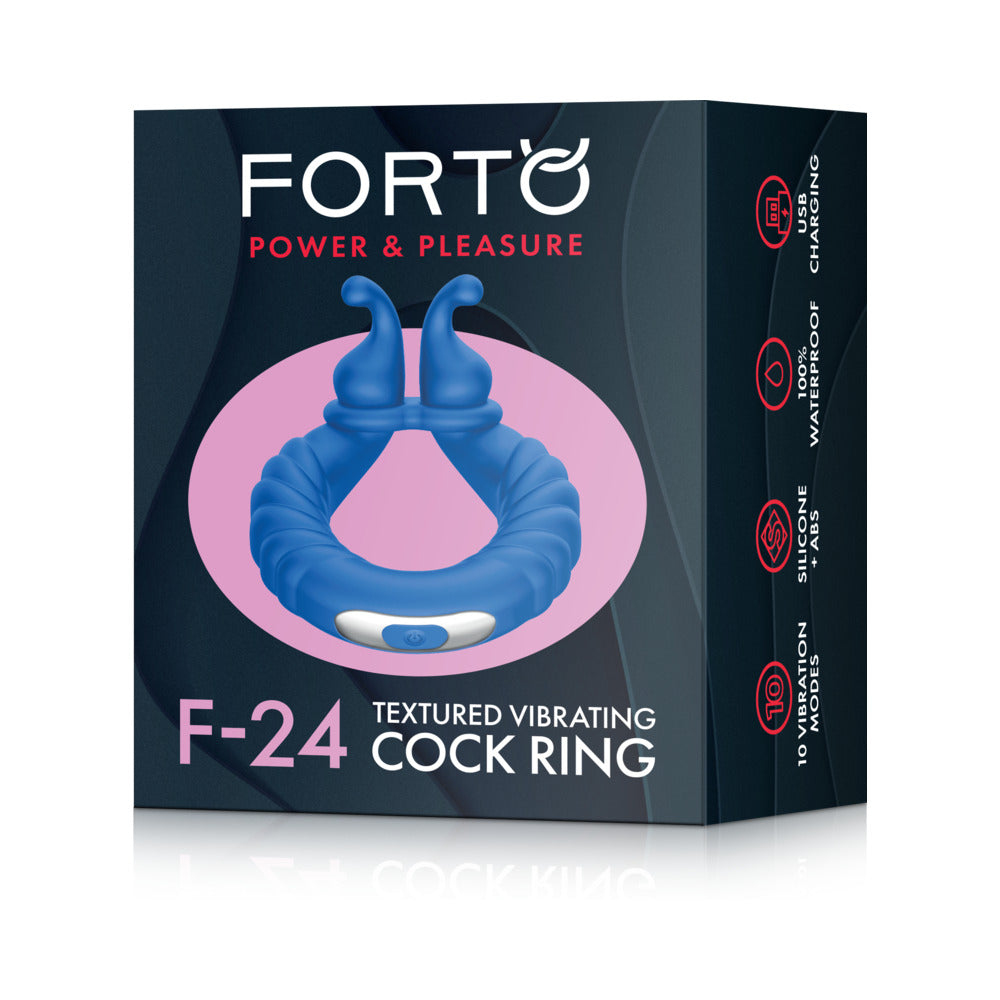 Forto F-24 Rechargeable Silicone Textured Vibrating Cockring – Blue