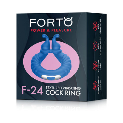Forto F-24 Rechargeable Silicone Textured Vibrating Cockring – Blue