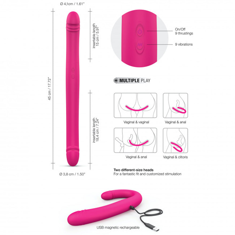 Dorcel Orgasmic Double Do Rechargeable Thrusting & Vibrating Double Dildo - Hot Pink
