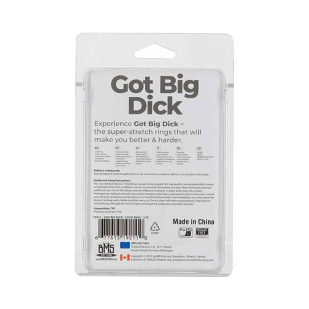 Powerbullet Got Big Dick Super-Stretch Cockrings 2-Pack – Smoke