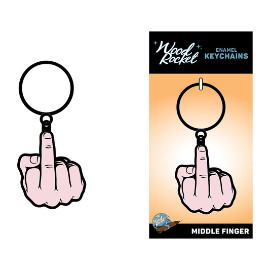 Wood Rocket Middle Finger Enamel Keychain – Peach