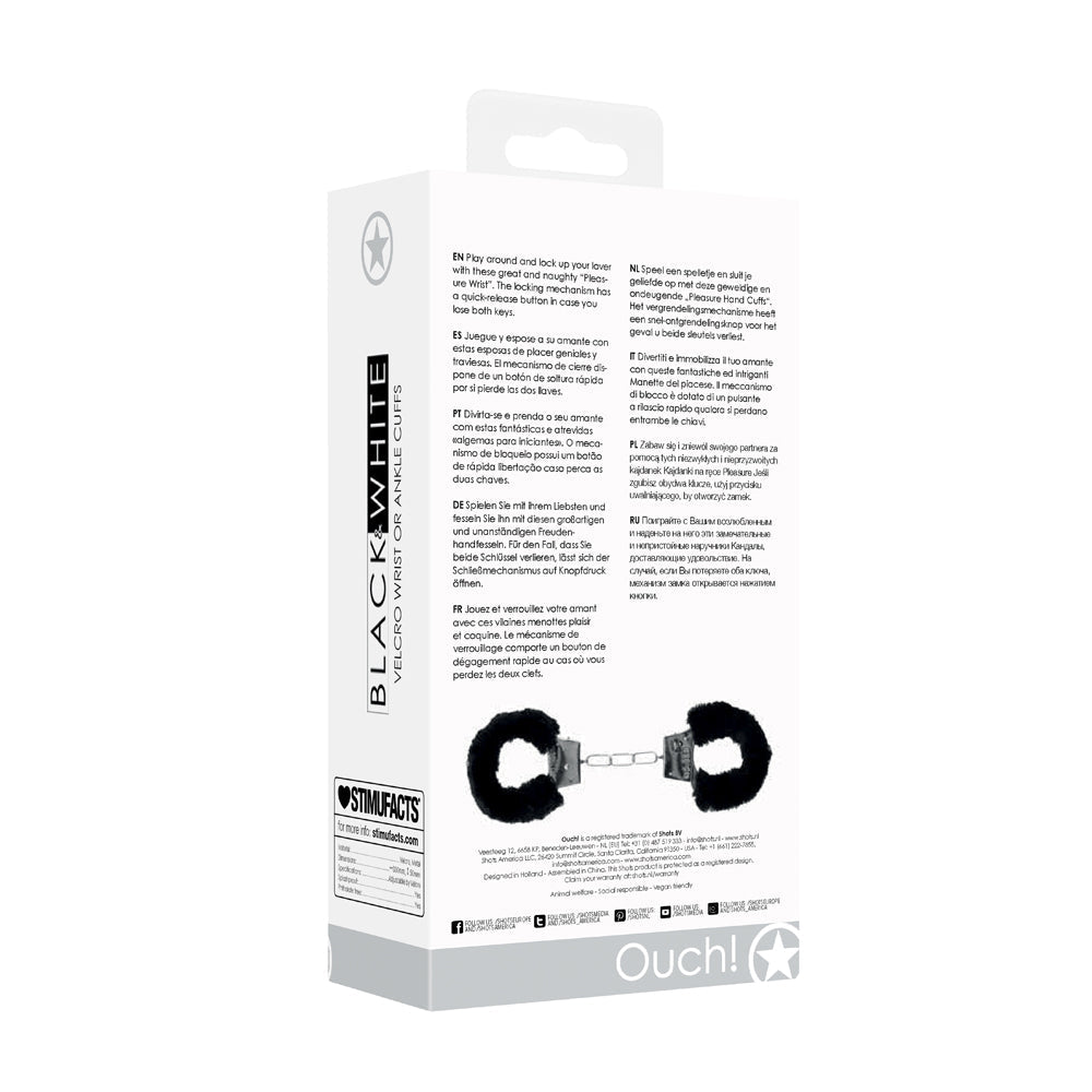Ouch! Black & White Adjustable Velcro Wrist or Ankle Cuffs - Black