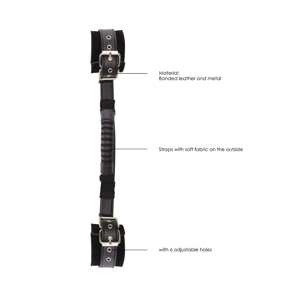 Ouch! Adjustable Bonded Leather Wrist Cuffs with Handle – Black