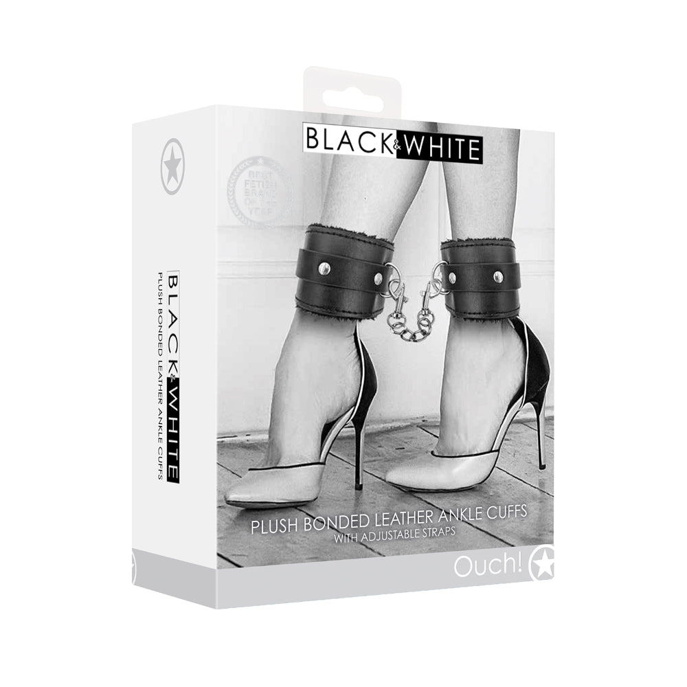 Ouch! Plush Bonded Leather Adjustable Ankle Cuffs – Black