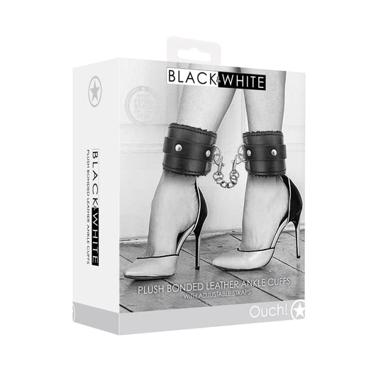 Ouch! Plush Bonded Leather Adjustable Ankle Cuffs – Black