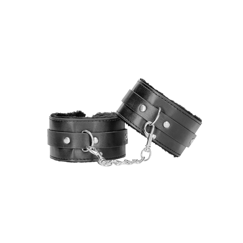 Ouch! Plush Bonded Leather Adjustable Ankle Cuffs – Black