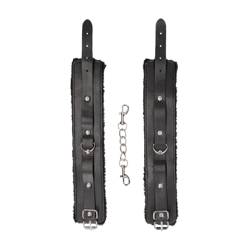 Ouch! Plush Bonded Leather Adjustable Ankle Cuffs – Black