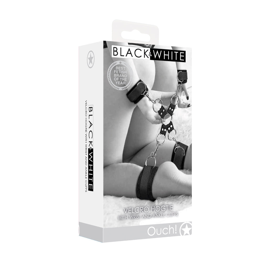 Ouch! Black & White Velcro Hogtie with Hand & Ankle Cuffs – Black