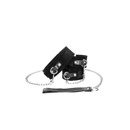 Ouch! Black & White Adjustable Velcro Collar with Leash and Wrist Cuffs - Black