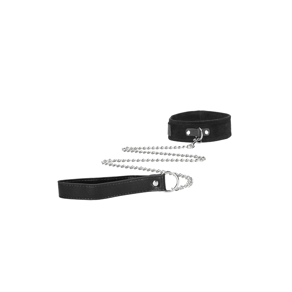 Ouch! Black & White Adjustable Velcro Collar with Leash and Wrist Cuffs - Black