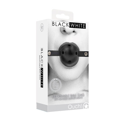 Ouch! Black & White Breathable Ball Gag with Bonded Leather Straps – Black