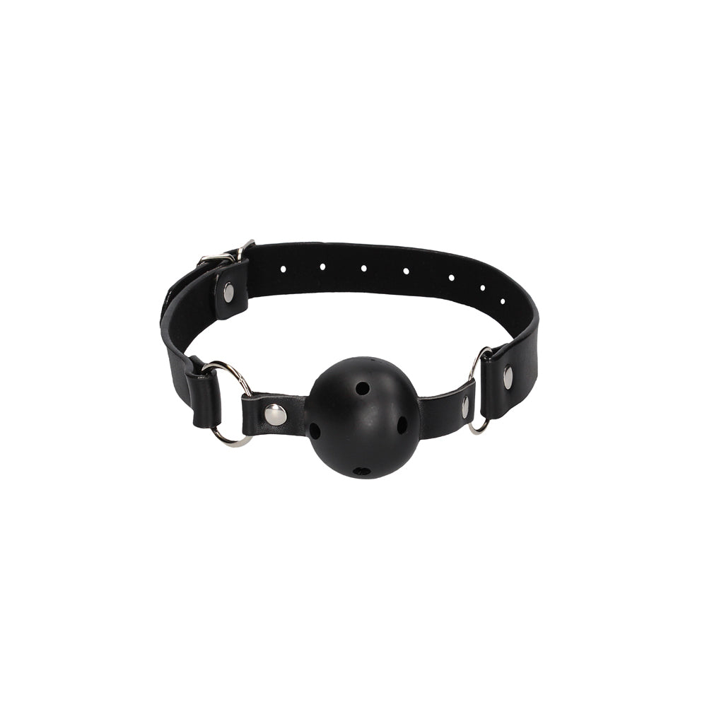 Ouch! Black & White Breathable Ball Gag with Bonded Leather Straps – Black