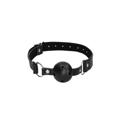 Ouch! Black & White Breathable Ball Gag with Bonded Leather Straps – Black