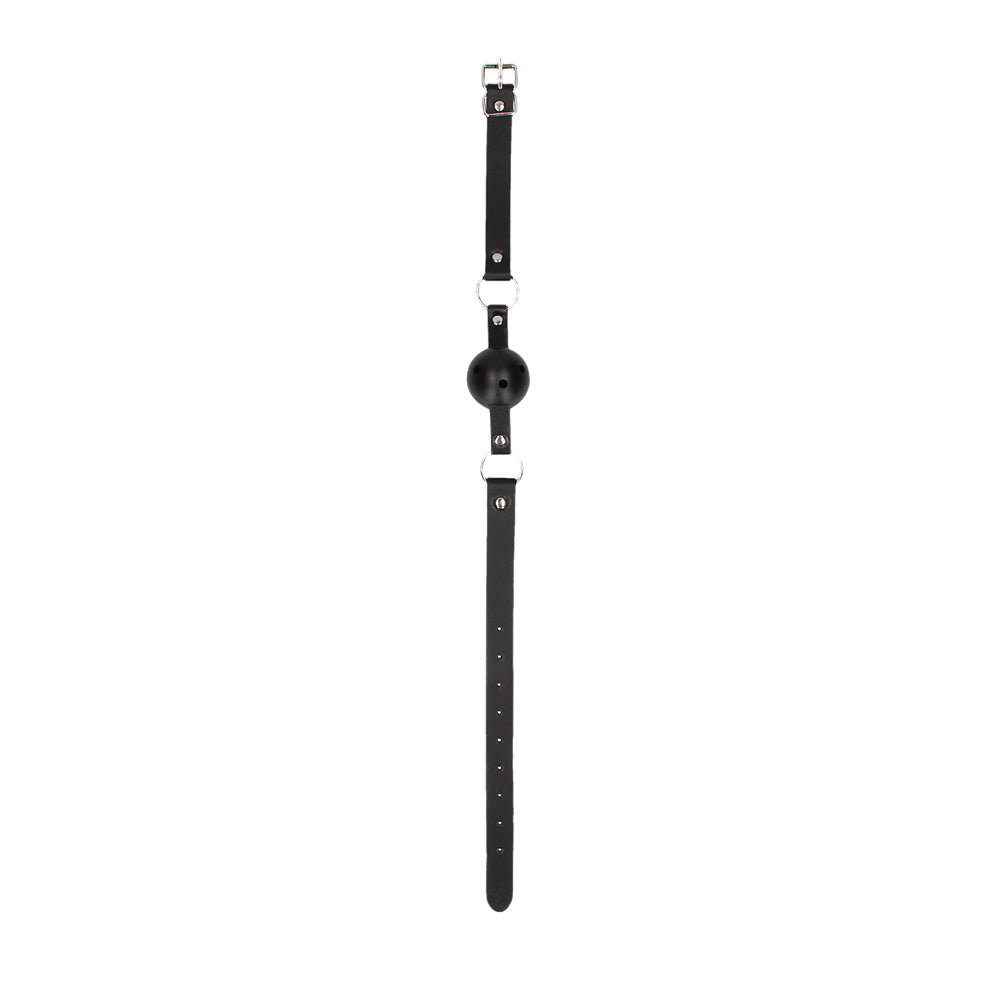 Ouch! Black & White Breathable Ball Gag with Bonded Leather Straps – Black