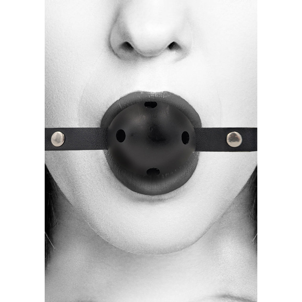 Ouch! Black & White Breathable Ball Gag with Bonded Leather Straps – Black