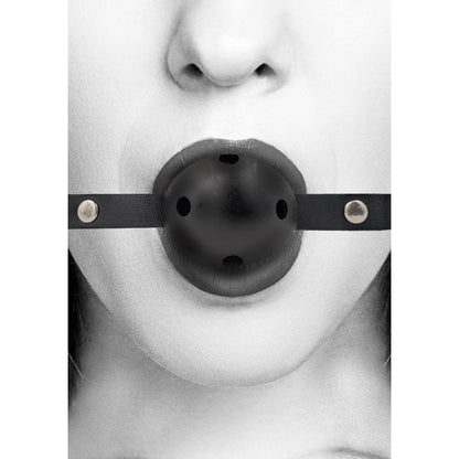 Ouch! Black & White Breathable Ball Gag with Bonded Leather Straps – Black