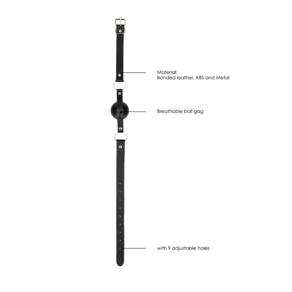 Ouch! Black & White Breathable Ball Gag with Bonded Leather Straps – Black
