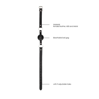 Ouch! Black & White Breathable Ball Gag with Bonded Leather Straps – Black