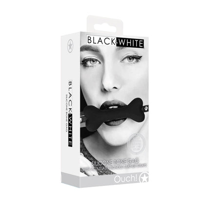 Ouch! Black & White Silicone Bone Gag with Adjustable Bonded Leather Straps