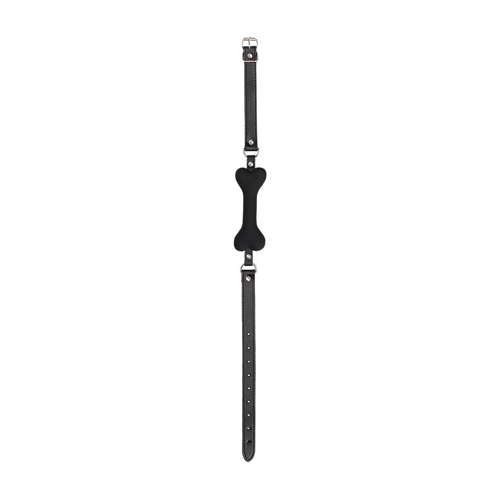 Ouch! Black & White Silicone Bone Gag with Adjustable Bonded Leather Straps