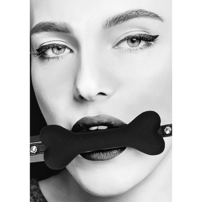 Ouch! Black & White Silicone Bone Gag with Adjustable Bonded Leather Straps