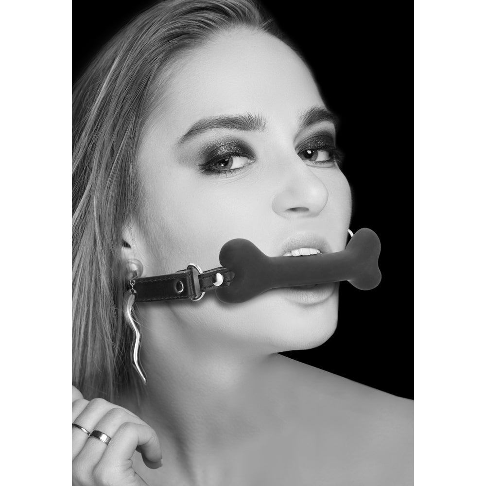 Ouch! Black & White Silicone Bone Gag with Adjustable Bonded Leather Straps