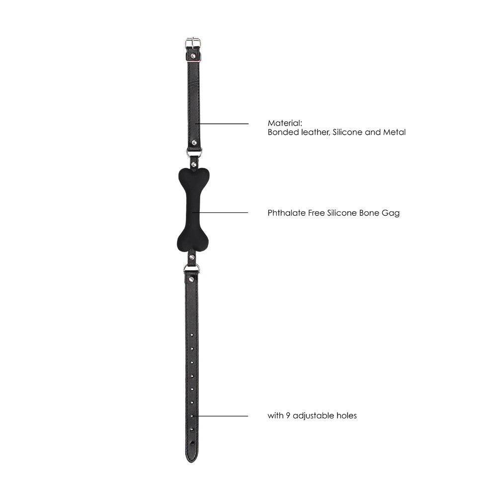 Ouch! Black & White Silicone Bone Gag with Adjustable Bonded Leather Straps