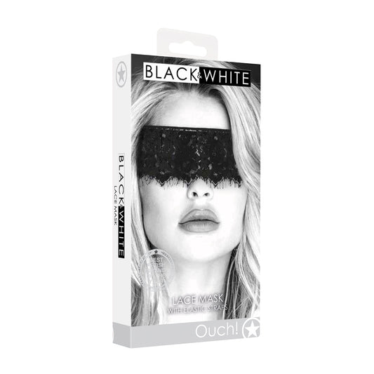 Ouch! Black & White Lace Eye Mask with Elastic Straps