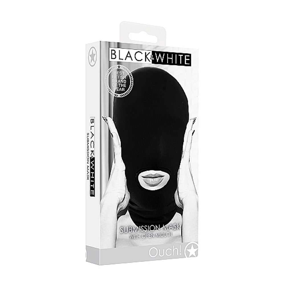 Ouch! Black & White Submission Mask – Open Mouth – Black