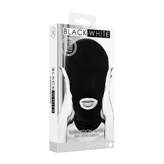 Ouch! Black & White Submission Mask – Open Mouth – Black