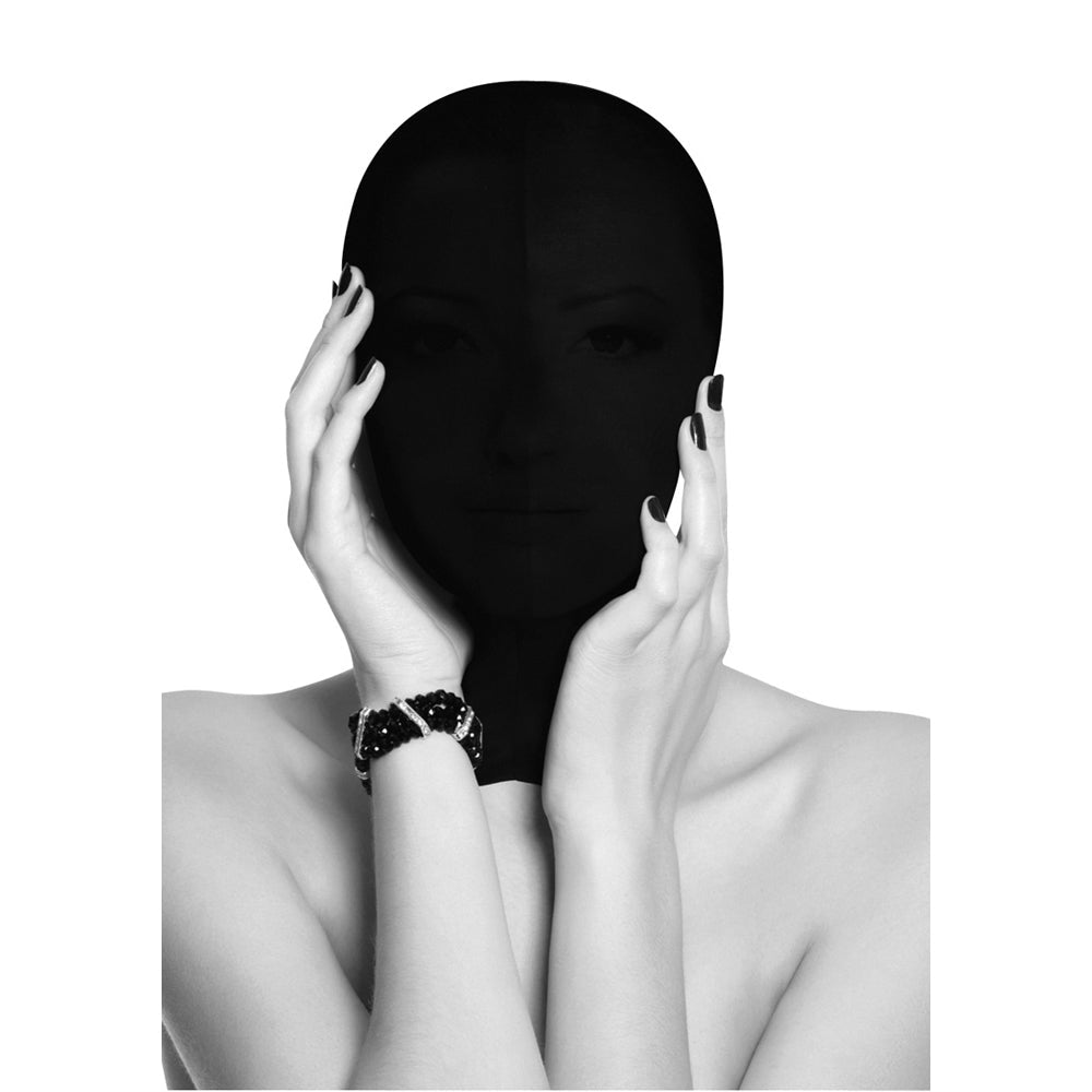 Ouch! Black & White Subjugation Mask - Black - Stretchable Fabric with Zipper Closure