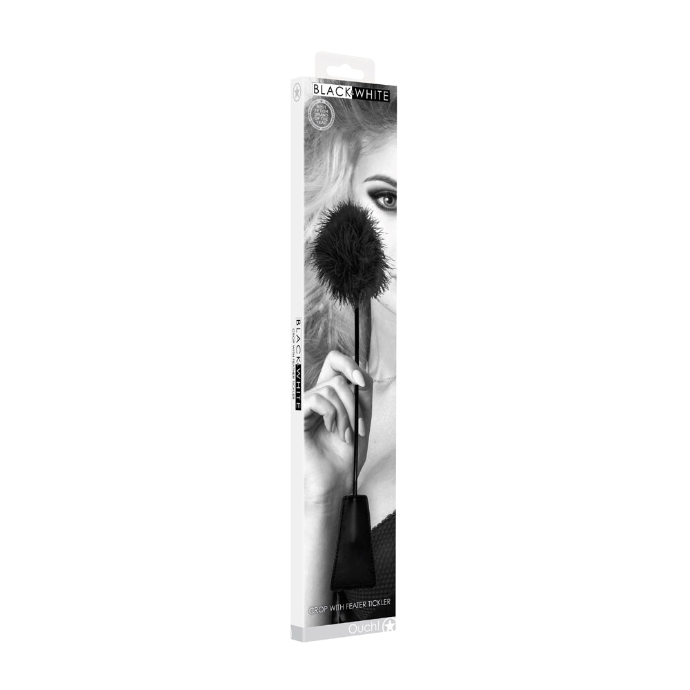 Ouch! Black & White Dual-Ended Feathered Crop – Black